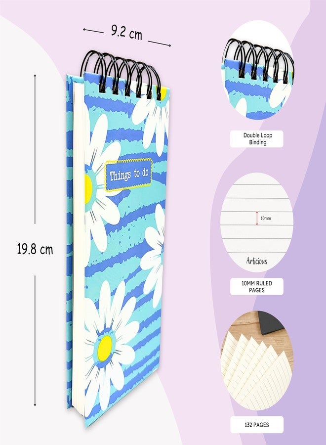 مجموعة قوائم مهام Articious (عبوتان) | منظمات ودفتر حلزوني مقوى للأطفال والطلاب | 80 غرام/متر مربع | 19.8 × 9.2 سم | دفتر صغير | 17 × 10 سم | 228 ورقة | قائمة مهام سهلة الحمل - عباد الشمس والريشة - Image 2
