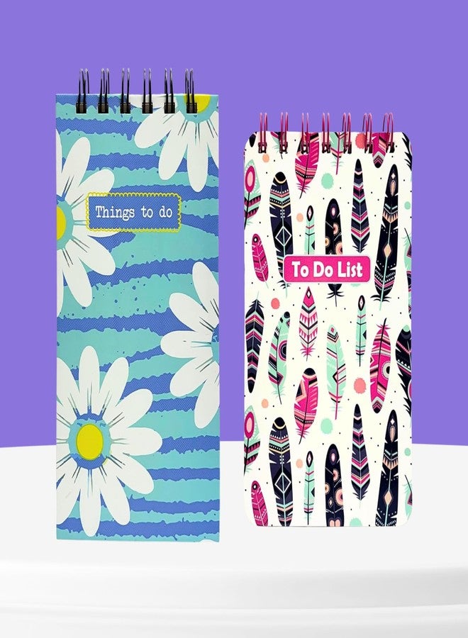 مجموعة قوائم مهام Articious (عبوتان) | منظمات ودفتر حلزوني مقوى للأطفال والطلاب | 80 غرام/متر مربع | 19.8 × 9.2 سم | دفتر صغير | 17 × 10 سم | 228 ورقة | قائمة مهام سهلة الحمل - عباد الشمس والريشة - Image 1