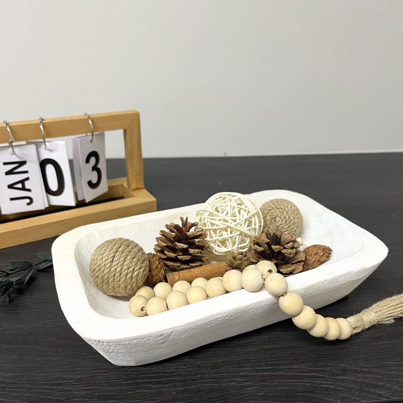 hanlin Wooden Dough Bowl Decor Vintage Wooden Bowl Hand Carved Home Decor for Dining Table Center Living Room Kitchen Decor