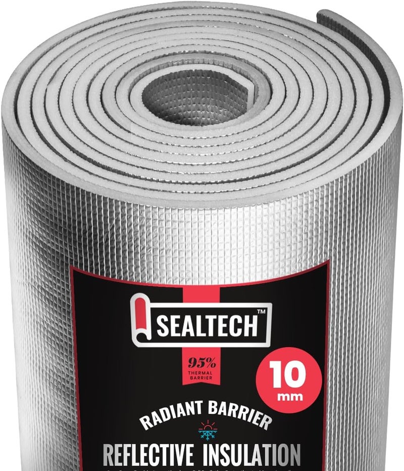 SEALTECH Ultra Heavy Duty 10mm Reflective Insulation Roll - Premium Foam Core Radiant Barrier for Energy Conservation -Commercial Grade Soundproofing Thermal Shield for Indoor and Outdoor (16" X 10') - Image 1