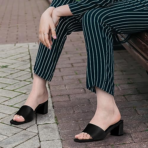 PIZZ ANNU Women's Square Open Toe Heels Sandals Low Block Chunky Heeled Sandal Slip on Mules Comfortable Casual Dress Pumps Shoes, Black 8 - Image 4
