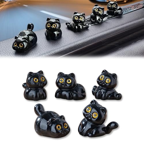 TSTESE 5PCS Black Car Cute Cat Decor Rearview Mirror Decorations Dashboard Truck Interior Charms Cartoon Ornaments Decorate Funny Pussy Figure Gifts RV Animals Decors Creative Universal Trim Accessories - Image 1