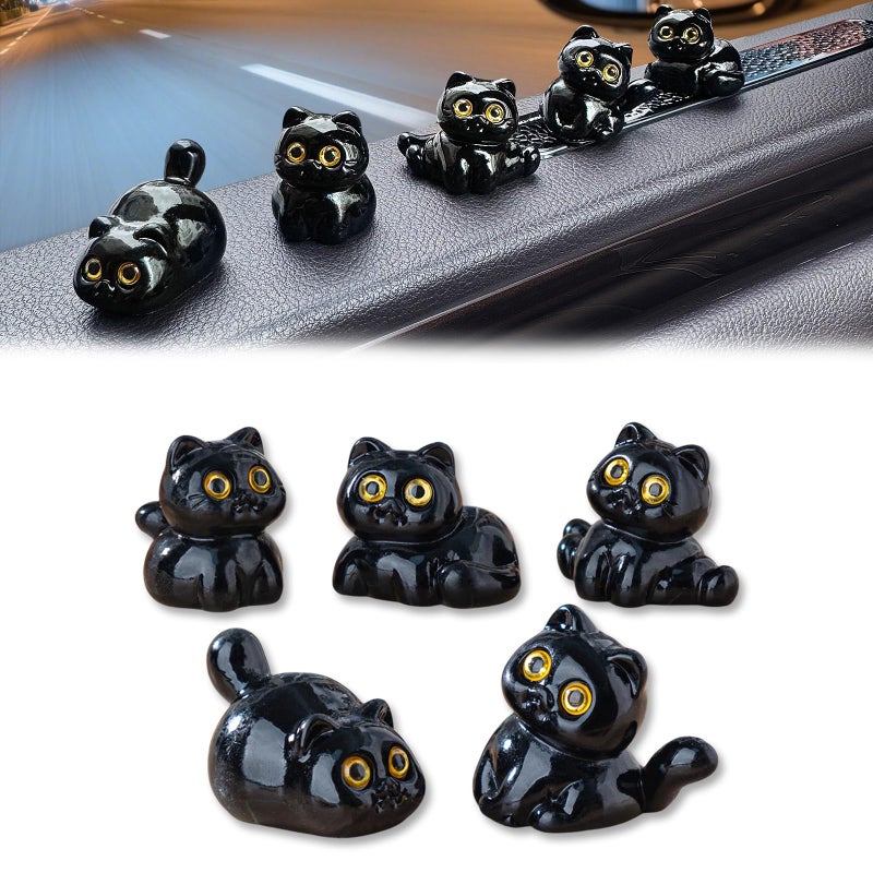 TSTESE 5PCS Black Car Cute Cat Decor Rearview Mirror Decorations Dashboard Truck Interior Charms Cartoon Ornaments Decorate Funny Pussy Figure Gifts RV Animals Decors Creative Universal Trim Accessories - Image 3