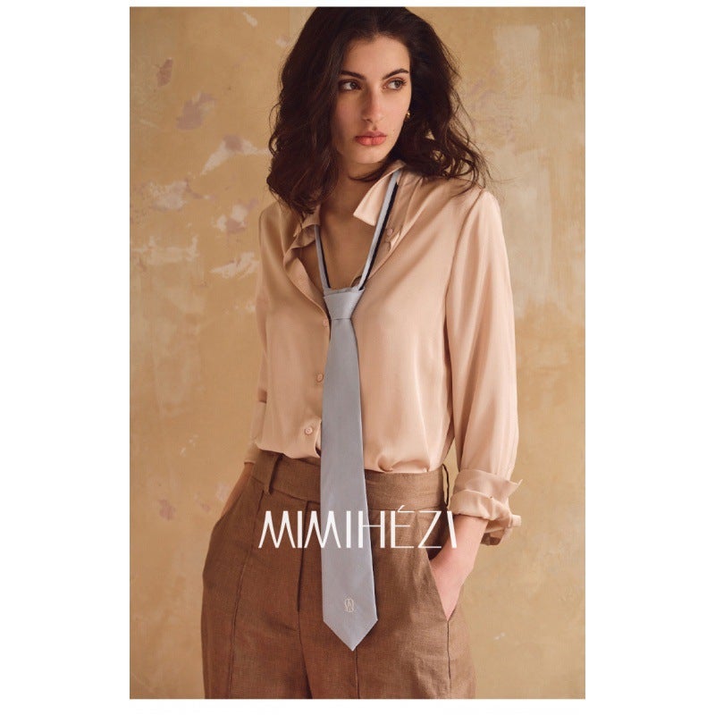 Cross-border Preferred in stock 2024 Autumn Elegant High-end New Commuting Acetic Satin Long Sleeve Loose Shirt Women Apricot