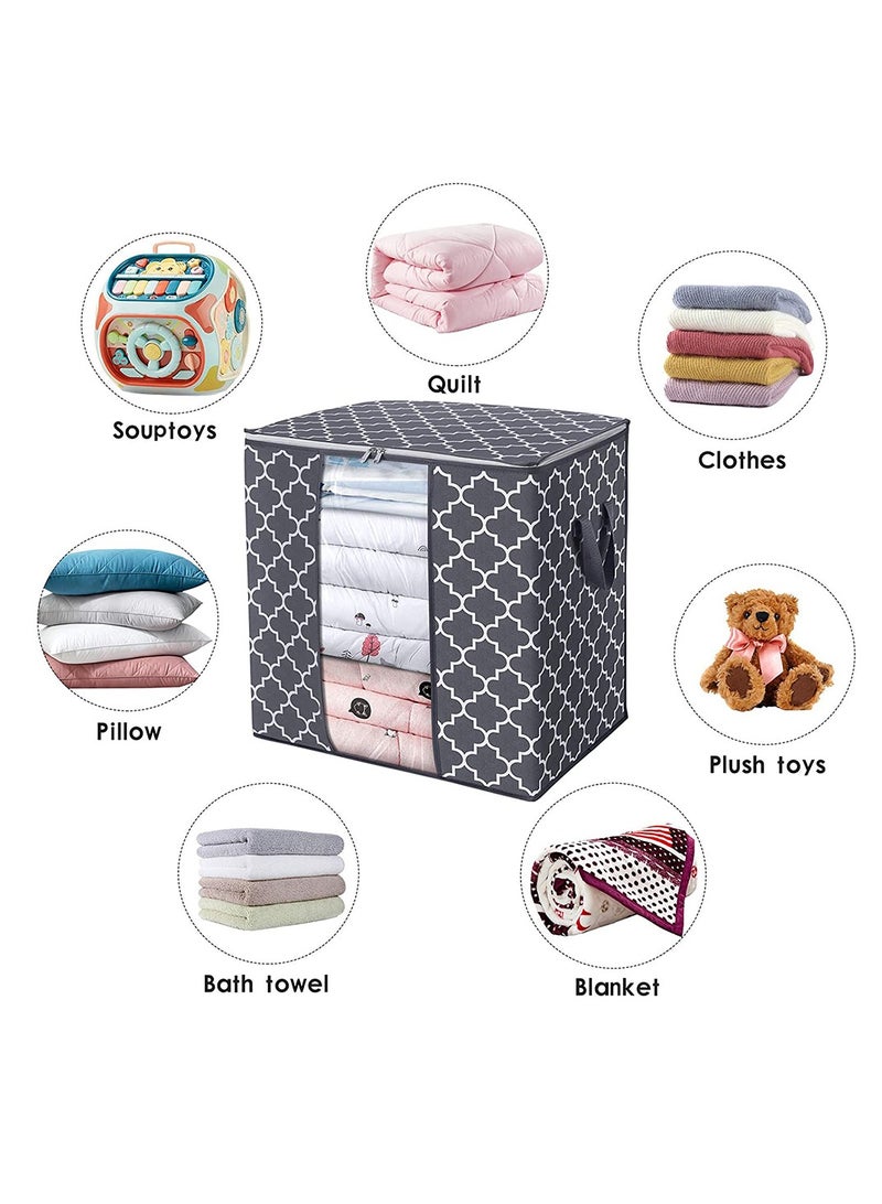 2-Piece Large Foldable Storage Bag Clothes Organizer With Reinforced Handle Grey 100L