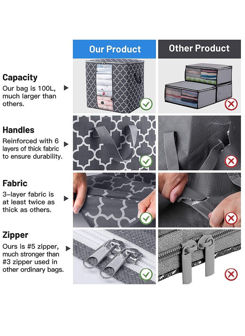 HomarKet 2-Piece Large Foldable Storage Bag Clothes Organizer With Reinforced Handle Grey 100L  - Image 5