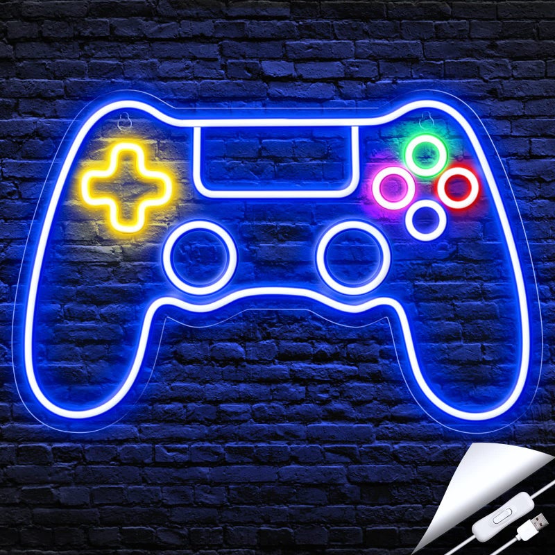 Generic Amazon cross-border neon light game console handle backboard LED creative logo mushroom atmosphere decorative light manufacturer 41x27cm - Image 1