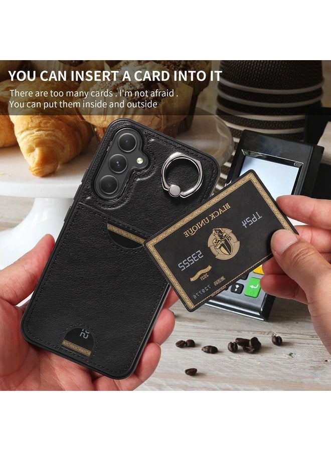 Case Cover For Samsung Galaxy A54 5G Calf Texture Card Slot Ring Holder Phone Case(Black)