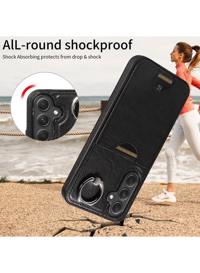 Case Cover For Samsung Galaxy A54 5G Calf Texture Card Slot Ring Holder Phone Case(Black)