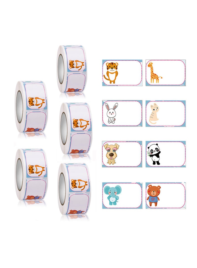 SOLARAE Name Tag Stickers Animal Roll Adhesive Labels Name Badge Personalized Border Stick on Kids Clothes Desk Box Mailing Teachers Nursery Office School Home Supplies, 5 Roll 1750 PCS - Image 1
