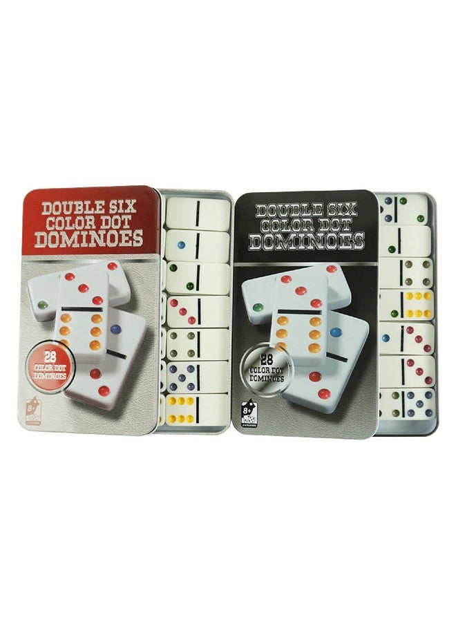 VGRASSP Double Six Color Dot Design Dominos for Kids - Set of 28 - Comes with a Metal Tin Case - Image 4