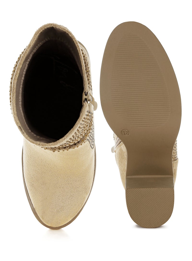 London Rag Rhinestone Studded Slouchy Ankle Boots in Beige - Image 5