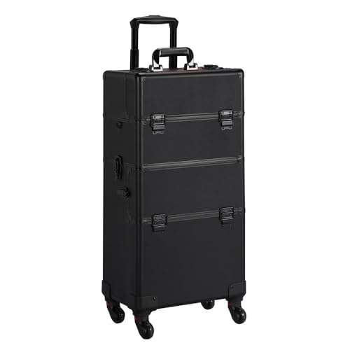 Yaheetech Makeup Train Case 3 in 1 Professional Cosmetic Trolley MultiFunctional Organizers Large Storage Traveling Cart Trunk for Nail Tech Black - Image 2