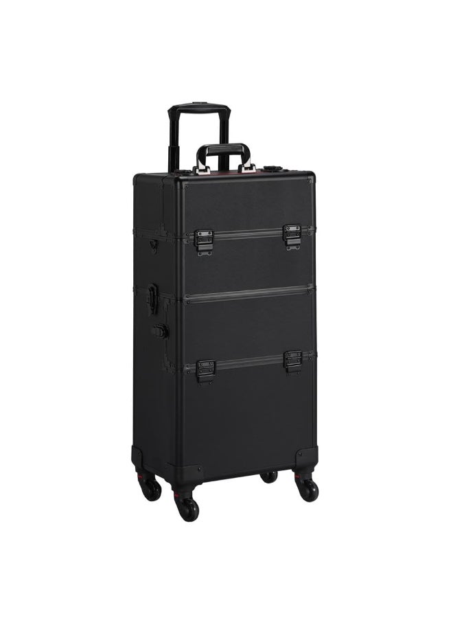 Yaheetech Makeup Train Case 3 in 1 Professional Cosmetic Trolley MultiFunctional Organizers Large Storage Traveling Cart Trunk for Nail Tech Black - Image 3