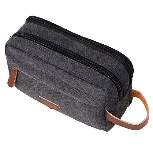 Mactso Mens Travel Toiletry Bag Canvas Leather Cosmetic Makeup Organizer Shaving Dopp Kits with Double Compartments - Image 1