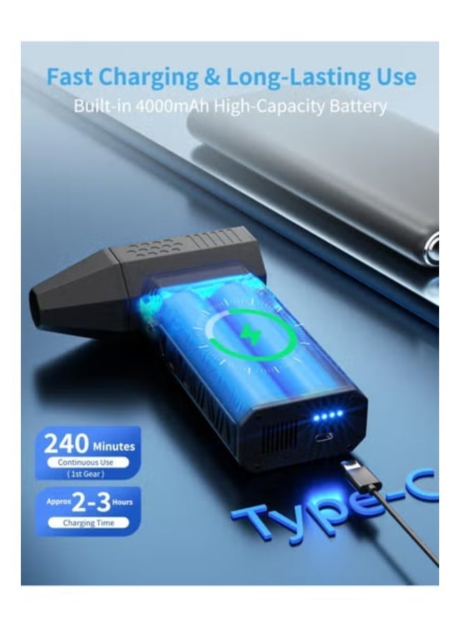 سناجل منفاخ هواء كهربائي توربو نفاث، 130,000 دورة في الدقيقة، لاسلكي، قابل لإعادة الشحن، صغير الحجم، مزود بثلاث سرعات للتحكم في تنظيف الكمبيوتر، ولوحة المفاتيح، والسيارة، والمنزل - Image 5