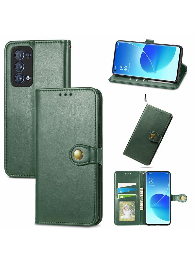 اس-توب جراب لهاتف OPPO Reno6 Pro + جراب هاتف من الجلد بلون سادة مع حزام وإطار للصور وفتحة للبطاقات ومحفظة ووظيفة الحامل - Image 1