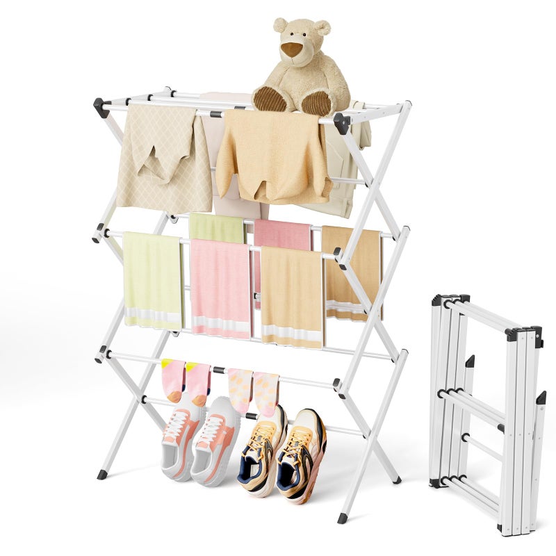 BAKON Clothes Drying Rack Foldable,Space-Saving Expandable & Portable Drying Rack for Clothes,Sturdy Metal Clothes Dryer Rack for Indoor & Outdoor,Laundry Room,Dorm Room,Apartments - Image 1