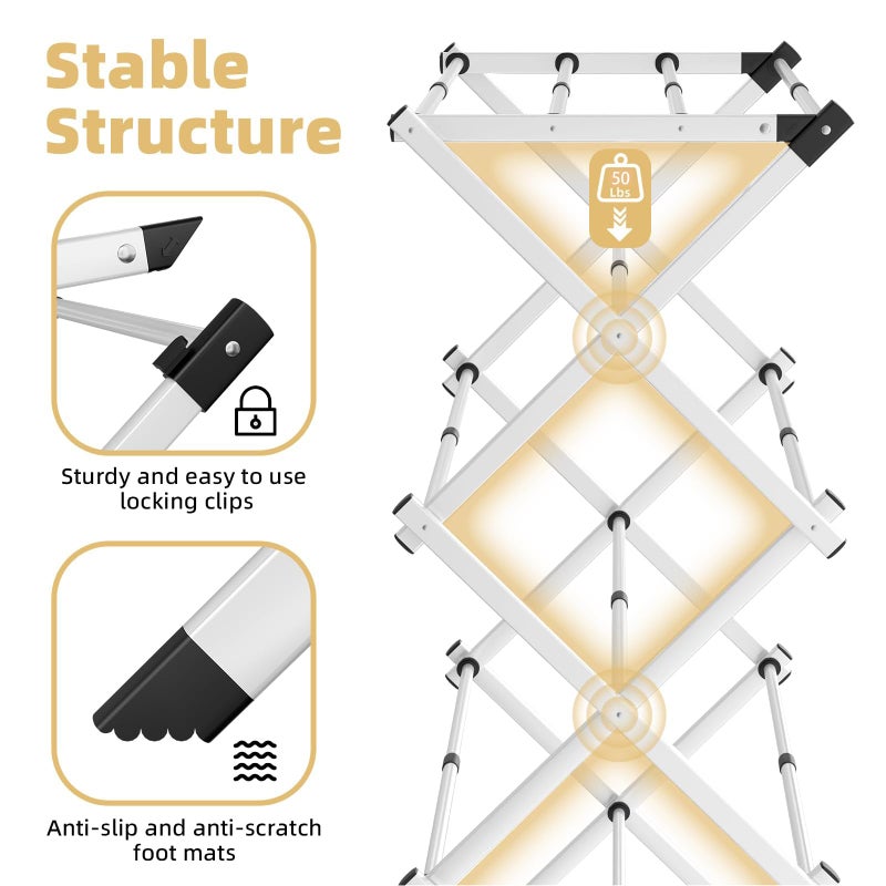 BAKON Clothes Drying Rack Foldable,Space-Saving Expandable & Portable Drying Rack for Clothes,Sturdy Metal Clothes Dryer Rack for Indoor & Outdoor,Laundry Room,Dorm Room,Apartments - Image 4