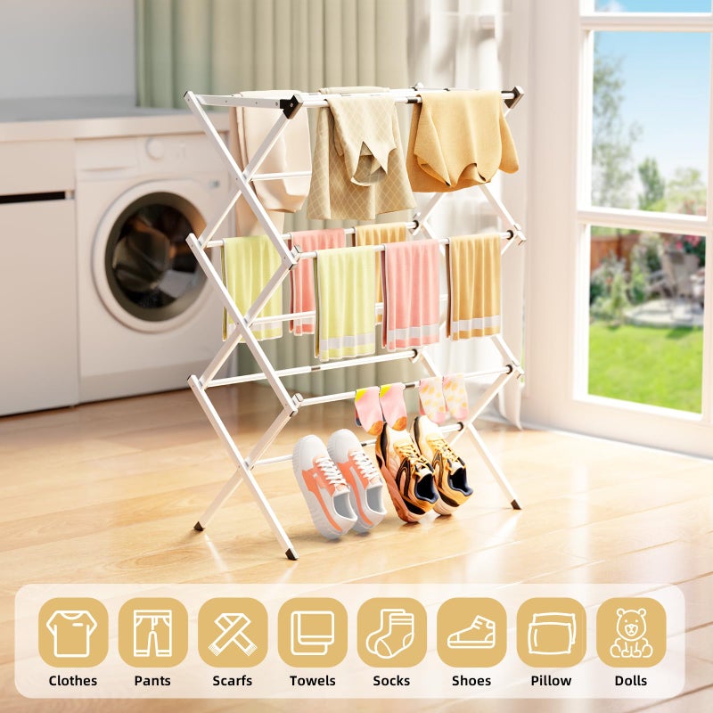 BAKON Clothes Drying Rack Foldable,Space-Saving Expandable & Portable Drying Rack for Clothes,Sturdy Metal Clothes Dryer Rack for Indoor & Outdoor,Laundry Room,Dorm Room,Apartments - Image 3