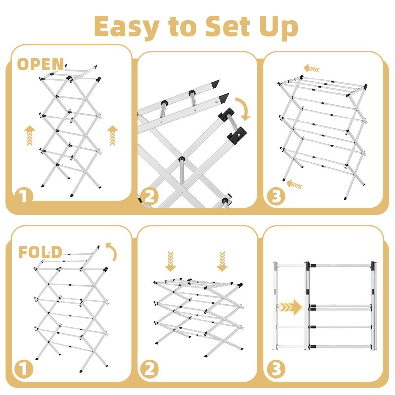 BAKON Clothes Drying Rack Foldable,Space-Saving Expandable & Portable Drying Rack for Clothes,Sturdy Metal Clothes Dryer Rack for Indoor & Outdoor,Laundry Room,Dorm Room,Apartments - Image 5