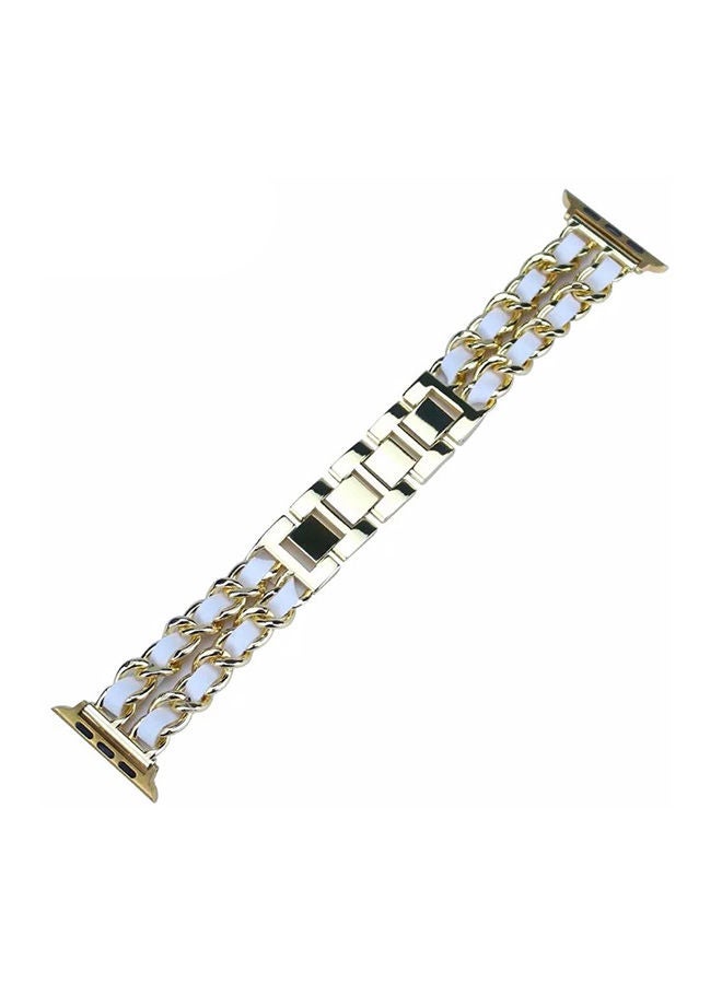 NIBEMINENT Metal Leather Bracelet for Apple Watch 38/40/41mm Gold/White - Image 1