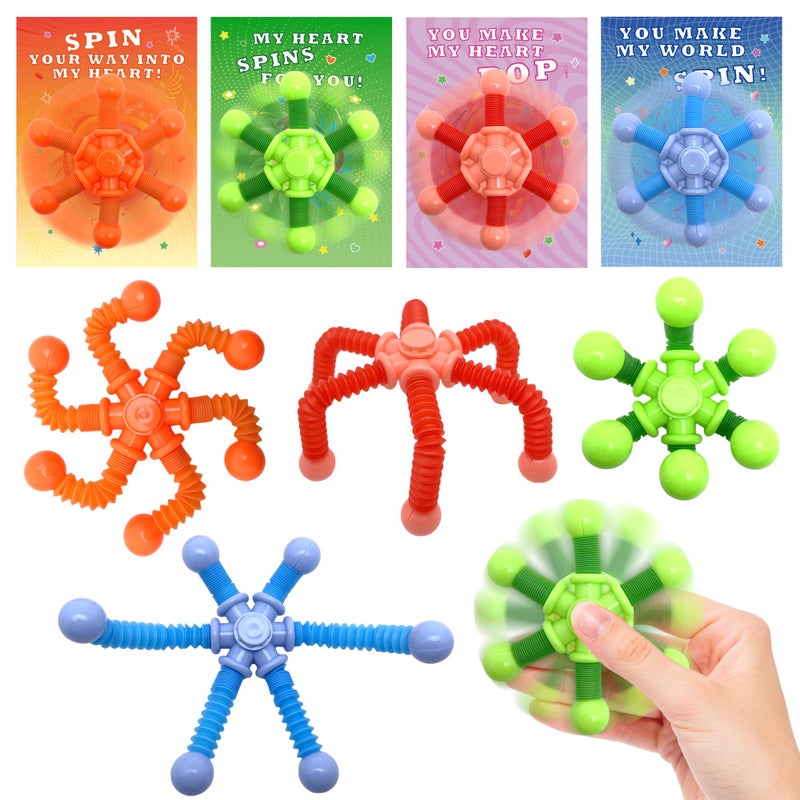 Gocozer 28 Pack Kids Valentines Cards with Pop Tubes Finger Spinner 56 Count Unisex Kids Party Favor for Valentines Day - Image 3