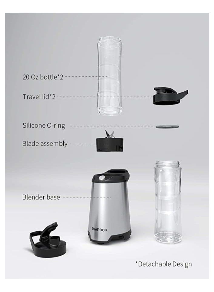 SHARDOR Personal Compact Sports Blender & Smoothie Maker 350W with 2 x 600 ml Portable Sports Bottles - Image 2
