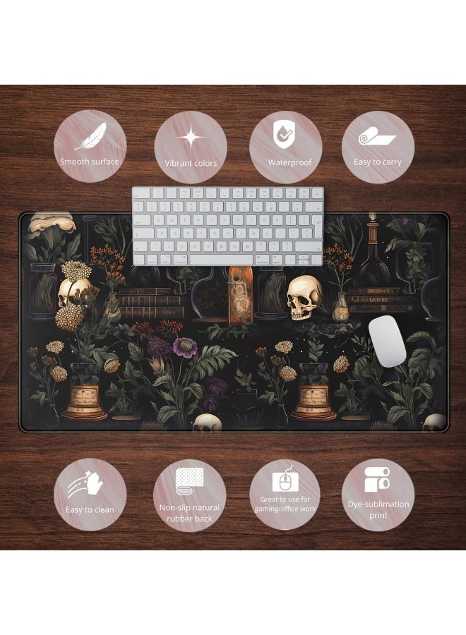Vintage Aesthetic XL Extended Large Gaming Mouse Pad - Black Academia Mystical Green Plant Design - Computer Laptop Keyboard and Mouse Mat Desktop Protector - 70 x 30 cm