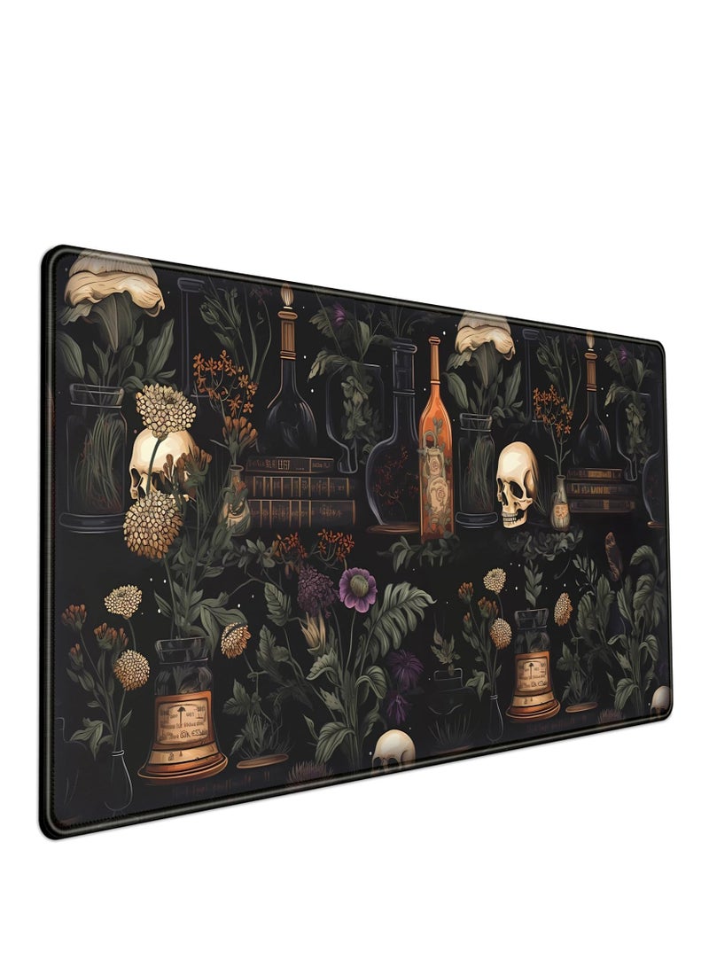 Vintage Aesthetic XL Extended Large Gaming Mouse Pad - Black Academia Mystical Green Plant Design - Computer Laptop Keyboard and Mouse Mat Desktop Protector - 70 x 30 cm - Image 1