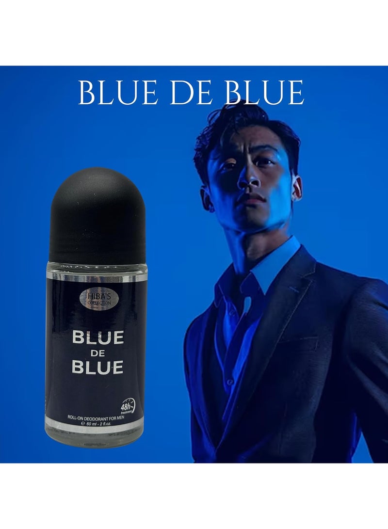 HIBA'S COLLECTION Blue De Blue Roll-On Deodorant for Men | 60ml (2 fl oz) | Refreshing Long-Lasting Freshness | Sophisticated Blue Fragrance - Image 4