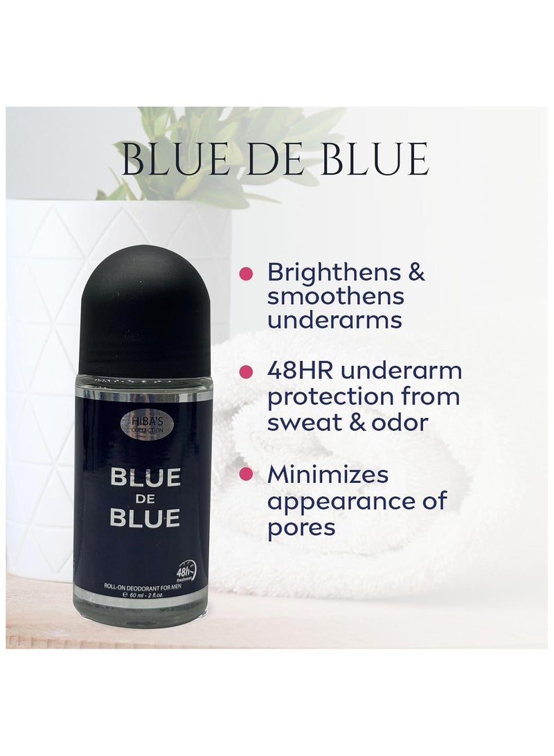 HIBA'S COLLECTION Blue De Blue Roll-On Deodorant for Men | 60ml (2 fl oz) | Refreshing Long-Lasting Freshness | Sophisticated Blue Fragrance - Image 3