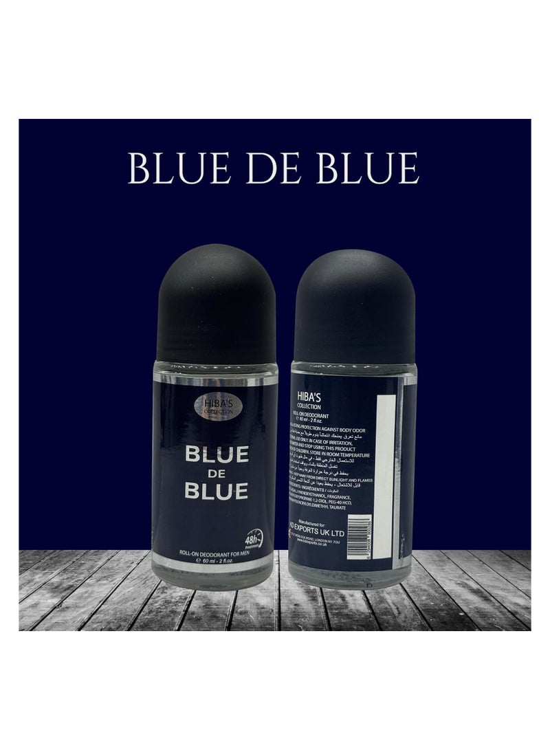 HIBA'S COLLECTION Blue De Blue Roll-On Deodorant for Men | 60ml (2 fl oz) | Refreshing Long-Lasting Freshness | Sophisticated Blue Fragrance - Image 2