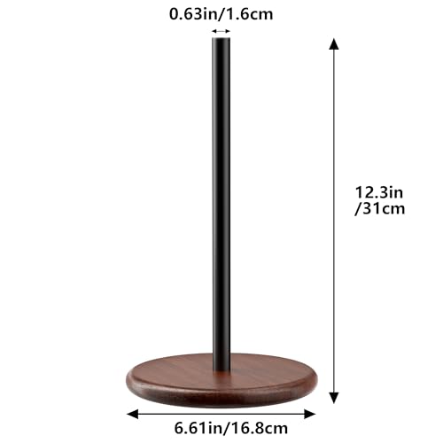 Jasopaco Paper Towel Holder with Wooden Base, Kitchen Countertop Paper Towel Stand, Brown Wood Base with Black Stainless Steel Post, Farmhouse Roll Dispenser. - Image 5