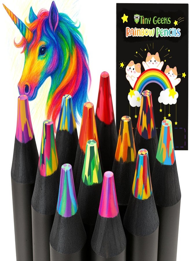 TinyGeeks 12 Rainbow Colored Pencils - Rainbow Crayons - Multi Colored Pencils - Art Supplies for Kids 8-12, Gifts for 5-12 Year Old Girl Birthday, Arts and Crafts, Stocking Stuff for Girl - Image 1