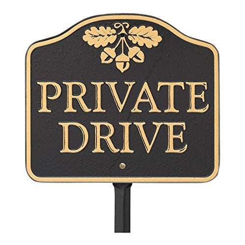 Whitehall 14141 "Cast Aluminum, Durable Wall or Lawn Mounting Private Drive with Acorn Design Sign, Black/Gold - Image 1