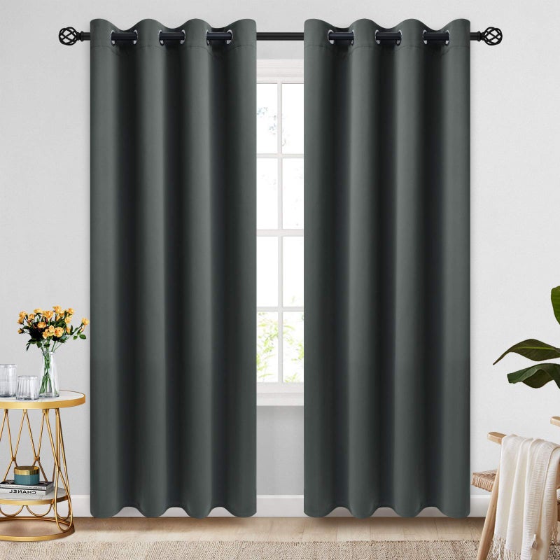 COSVIYA Grommet Blackout Room Darkening Curtains 84 inch Length 2 Panels Thick Polyester Light Blocking Insulated Thermal Window Curtain Dark Grey Drapes for Bedroom/Living Room 52x84 inches - Image 1