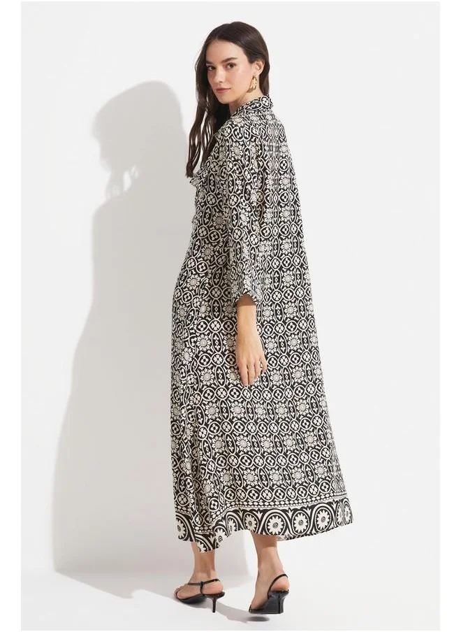 JUNE June Women Patterned 100% Viscose Maxi Shirt Dress Black