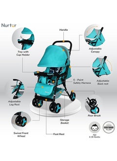 Nurtur Ryder Lightweight Baby Stroller Storage Basket Detachable Food Tray 5 Point Harness Adjustable Canopy Adjustable Reclining Seat And Leg Rest 0 To 36 Months  - Image 2