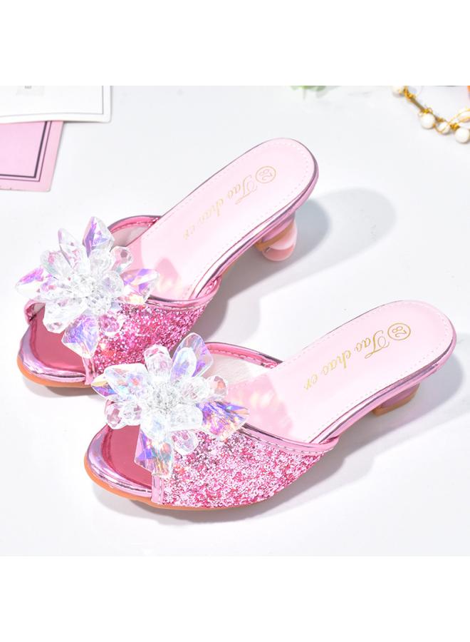 SHAKA Girls' Slippers Shiny Cinderella Children'S Water Diamond Shoes Outdoor Small And Medium-Sized Children'S Baby'S Foreign-Style Princess High-Heeled Sandals - Image 3