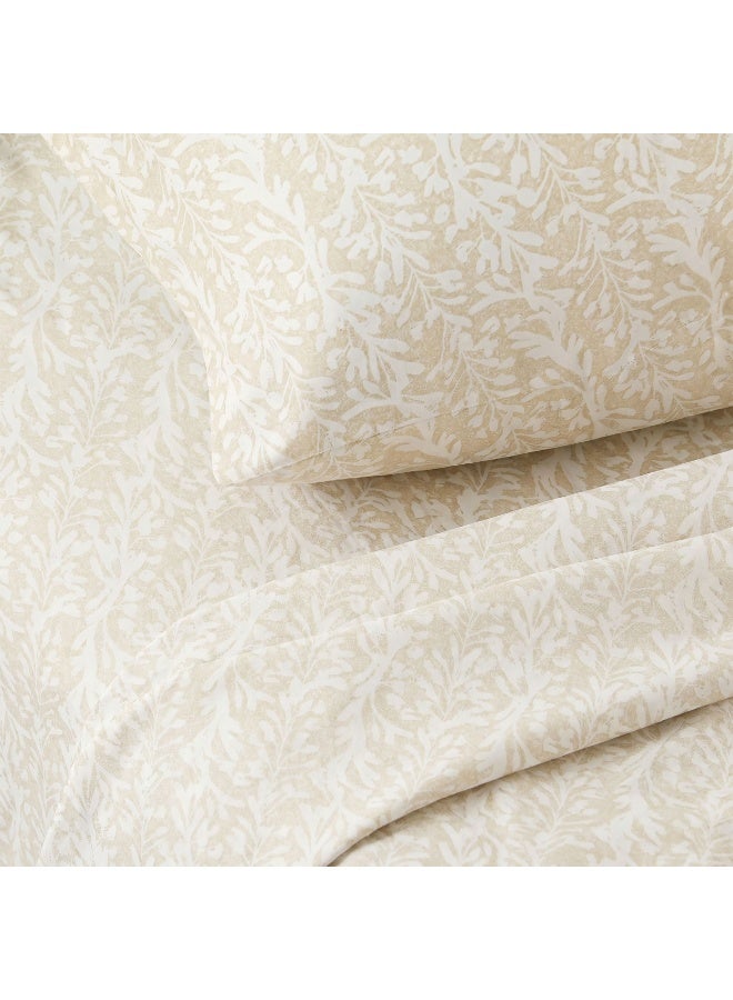 Morano Senses Bedsheet 4 pieces set 240 X 260 (Full XL, Twine) | Flat Sheet + 3 Pillowcases, Machine Washable, 50x70 cm Pillowcase, 45x185 cm Long Pillowcase, Ivy Pattern - Image 3