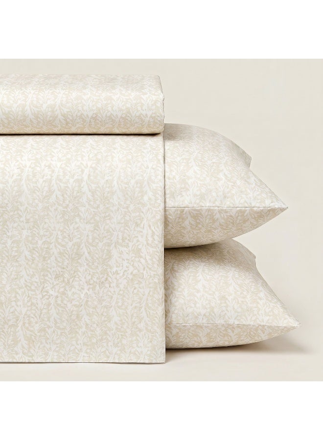 Morano Senses Bedsheet 4 pieces set 240 X 260 (Full XL, Twine) | Flat Sheet + 3 Pillowcases, Machine Washable, 50x70 cm Pillowcase, 45x185 cm Long Pillowcase, Ivy Pattern - Image 1