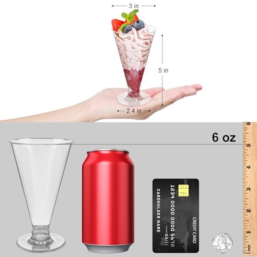 TOFLEN 40 Pack Disposable Plastic Martini Glasses 6 oz Tall Dessert Cup Reusable Cocktail Shooters for Party Wine Champagne Parfait Appetizers - Image 3