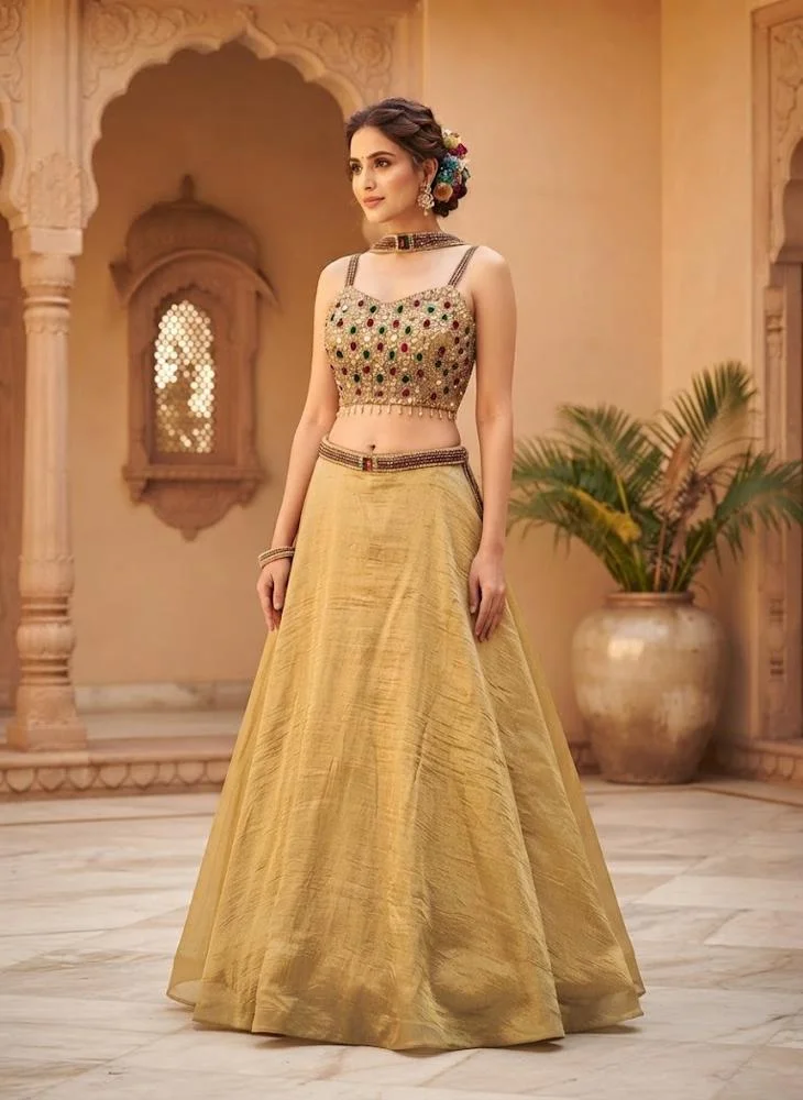 Viny VINY Mustard Gold 3-Piece Embellished Lehenga Set – Women's Indian Ethnic Wear
