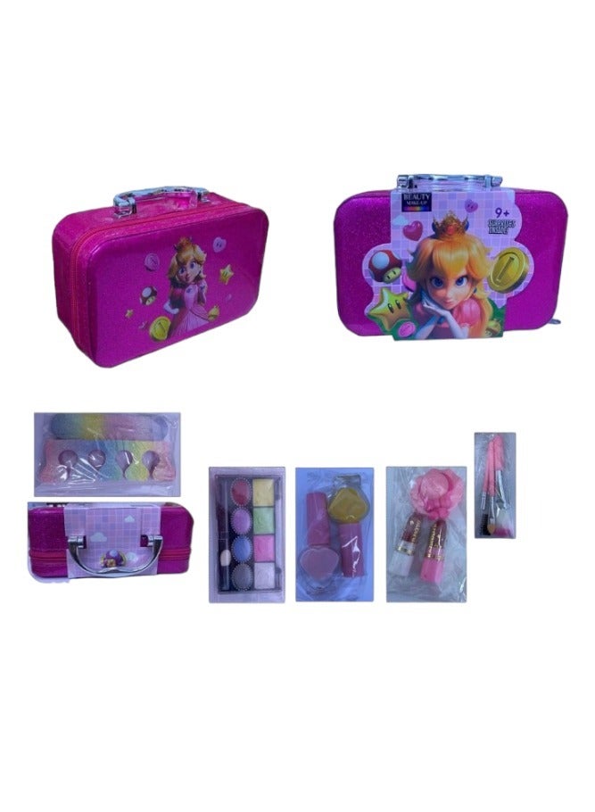 Toy Box Kids Make-up Vanity Box Pretend Playset With Nail Polish Nail File Lip Gloss Lip Stick Lip Balm Crown Eyeshadow Brushes And More For Parties Sleepovers And Makeovers