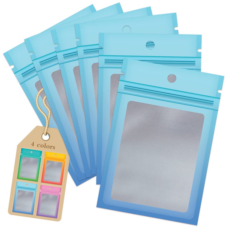 Funfery 100 Pack Mylar Resealable Bags, Clear Gradient Packing Bags for Food Storage, Small Business, Foil Pouch Smell Zipper Proof Bag for Sample Jewelry Eyelash Gloss(Blue Blue,2.7x3.9in) - Image 1