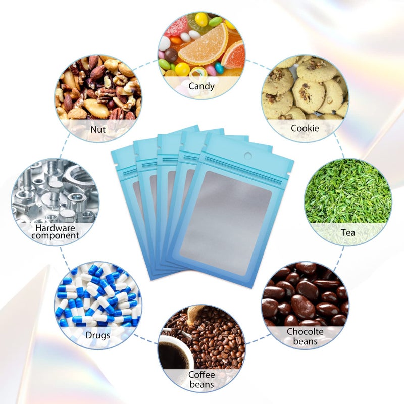 Funfery 100 Pack Mylar Resealable Bags, Clear Gradient Packing Bags for Food Storage, Small Business, Foil Pouch Smell Zipper Proof Bag for Sample Jewelry Eyelash Gloss(Blue Blue,2.7x3.9in) - Image 5