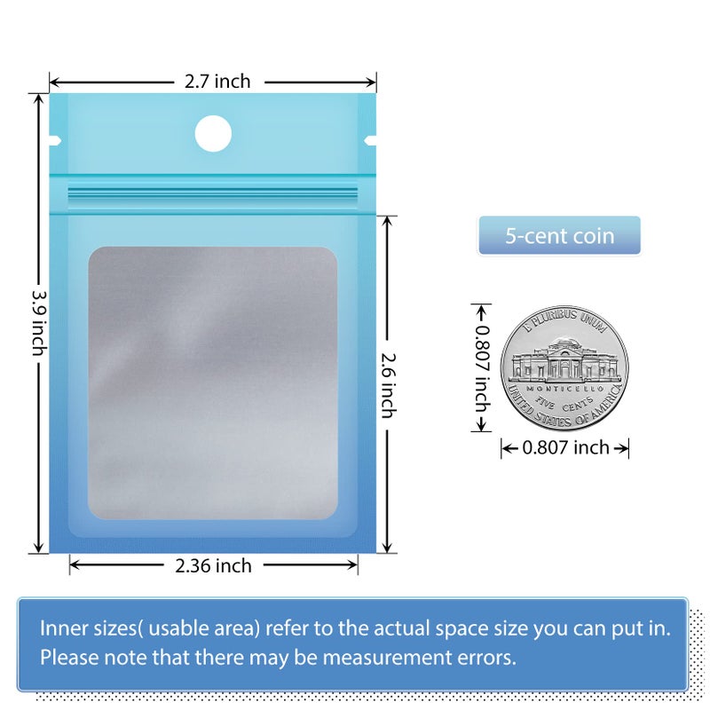 Funfery 100 Pack Mylar Resealable Bags, Clear Gradient Packing Bags for Food Storage, Small Business, Foil Pouch Smell Zipper Proof Bag for Sample Jewelry Eyelash Gloss(Blue Blue,2.7x3.9in) - Image 3