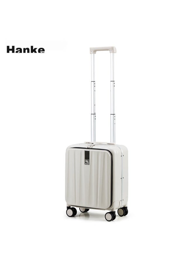 Hanke Luggage حقيبة سفر للرجال والنساء، حقيبة سفر محمولة، 14 بوصة أبيض عاجي قفل كلمة المرور، إطار ألومنيوم بفتح جانبي أمامي - Image 2