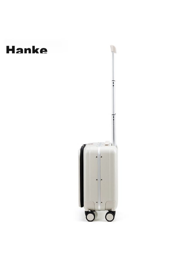 Hanke Luggage حقيبة سفر للرجال والنساء، حقيبة سفر محمولة، 14 بوصة أبيض عاجي قفل كلمة المرور، إطار ألومنيوم بفتح جانبي أمامي - Image 4